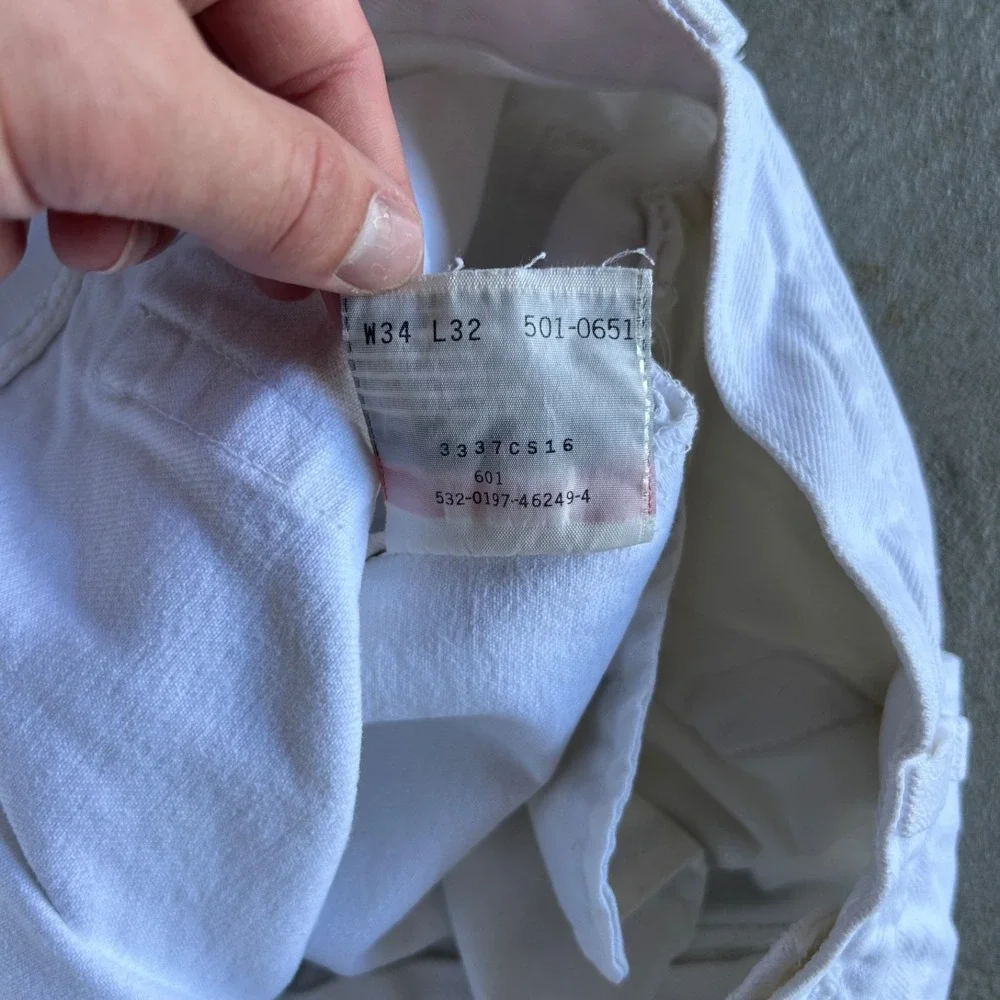Vintage 90s Levis 501 XX Jeans Size 34x32 White Denim Button Fly Straight Leg